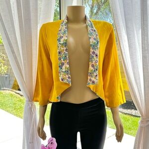 Yellow Bronz Open Front Draped Cardigan Size M Medium Floral Lining Eco Friendly